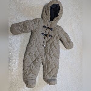 Perry Ellis Tan Quilted Baby One Piece Snowsuit 0-3 Months Double Layered W Hood